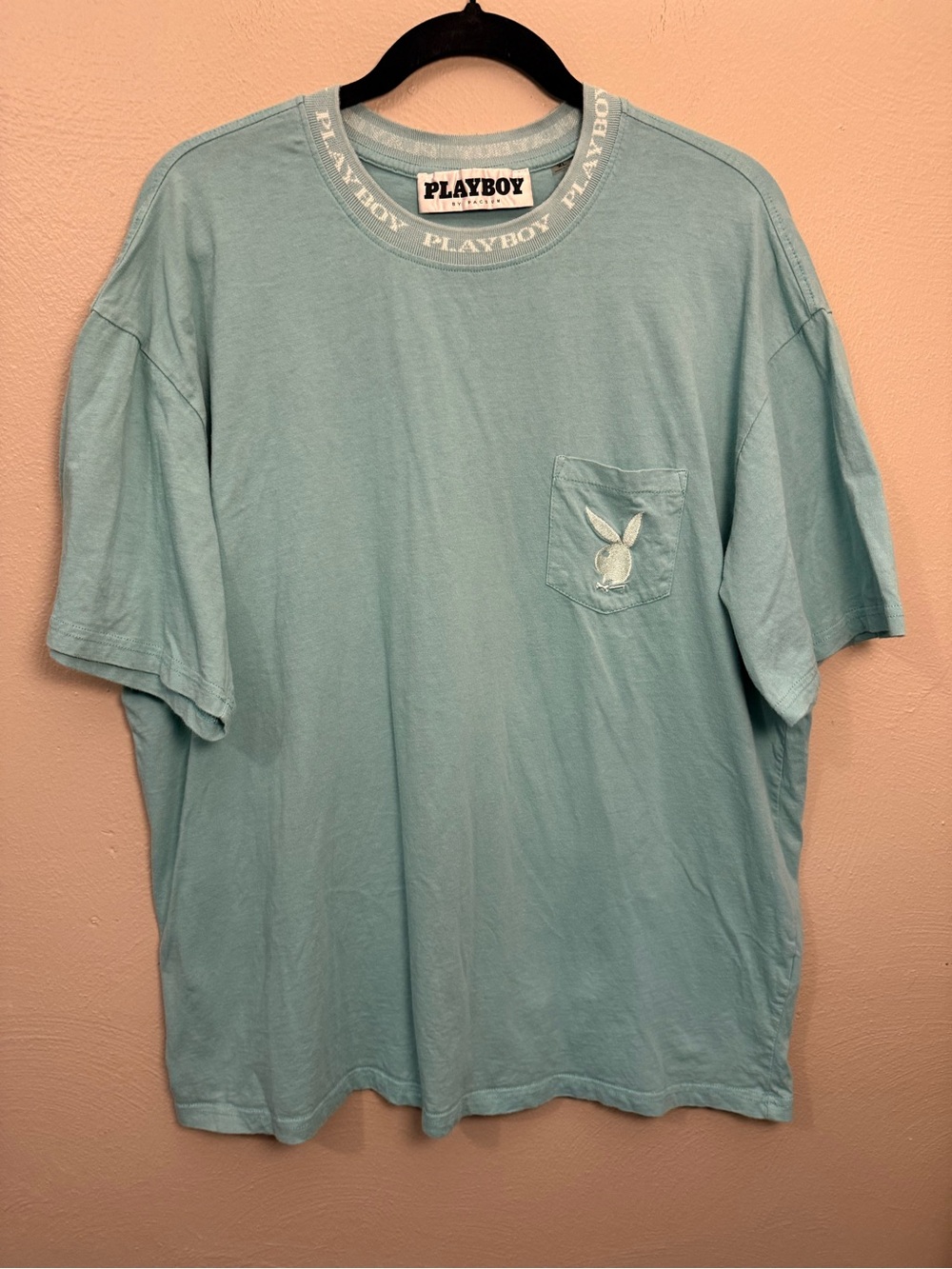 Playboy x Pacsun Teal Embroidered Bunny Short Sleeve Pocket Tee Size XL